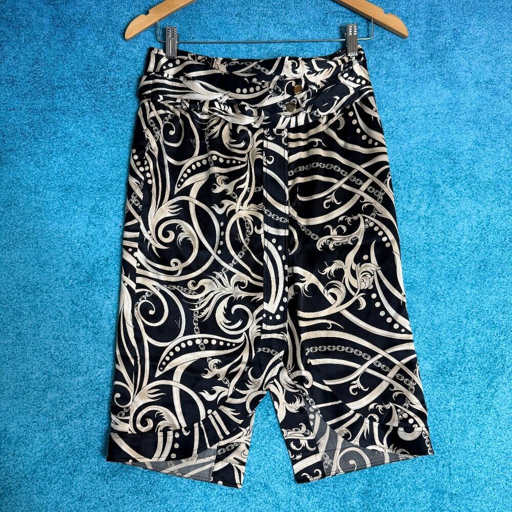 Vintage Silk Sean Skirt by Sean Combs Black Floral Preppy White Sz 2